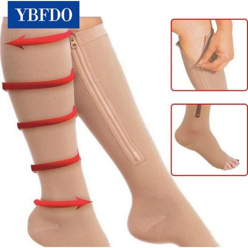 YBFDO New Compression Socks Men Women Support Knee Burn Fat Zipper Socks Open Toe Thin Anti-Fatigue Stretchy High Socks Unisex