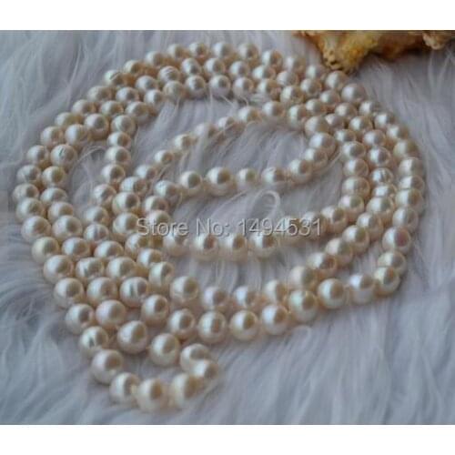 Wholesale Pearl Jewelry - White Color 8-9mm 50 Inches Long Genuine Freshwater Pearl Necklace - Handmade Jewelry. Free Shipping