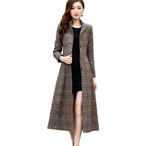 Fashion Windbreaker Outerwear Women Autumn Winter Waist Woolen Coat Female Mid-Length Plus Size Mother Woolen Long Jacket Woman
