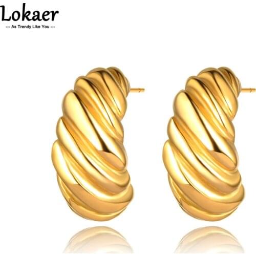 Lokaer Trendy 18K Gold Stainless Steel Geometry Water Drop Earrings For Women Girls Original Design Party Jewelry серьги E21096