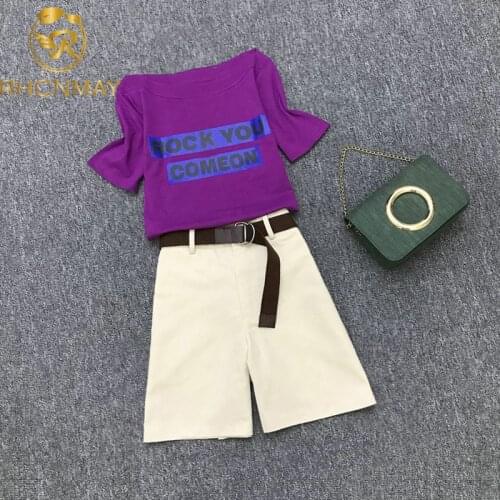 2021 Summer New Arrival 2 Piece Women Sets Korean O Neck Short T Shirt + High Waist Solid Shorts Two Pieces Set Girl