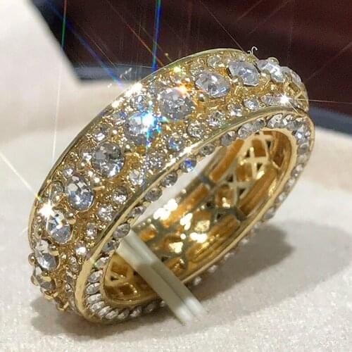 Fashion Gold Color Womens Inlaid Full Crystal Zircon Rhinestone Female Metal Ring for Party Jewelry Accessories Size 5-11