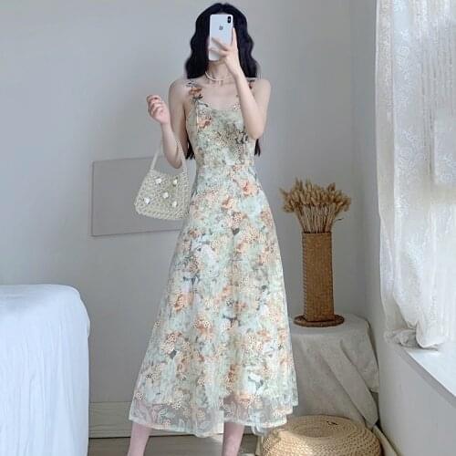 Elegant Backless Straps Party Dress 2021 Fashion Floral Embroidery Sexy V Neck Dress Women Sling Sleeveless Beach Long Dress