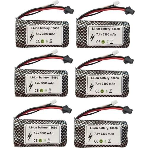 1-6pcs SM plug wltoys 104310 104311 18301 18302 MN99S D90 Q1 H101 Rc Boats Cars Drones Parts 7.4V 3300mAh 2S Lipo Battery 18650