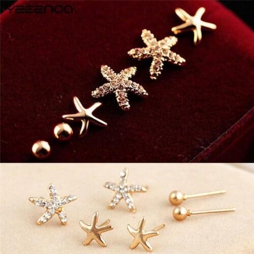 3 Pairs/set Rhinestone Starfish Stud Earrings For Women Accessories Girls Wholesale Fashion Elegant