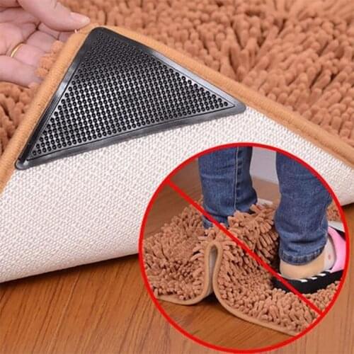 4Pcs Mat Grips Non-Slip Rug Gripper Carpet Anti Slip Tri Sticker Reusable Washable Silicone Grip Sticker Pads