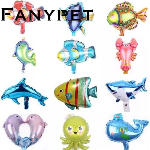 50pcs Mini Octopus Clownfish Spot Fish Crayfish Foil Balloons Marine Ocean Sea Animals Aquatic Baby Shower Birthday Party Decor