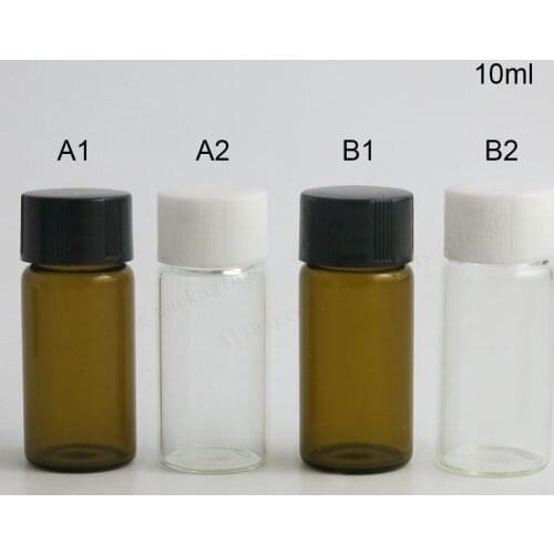 50 x 10ML Mini Empty Refillable Transparent Small Glass Bottles (Vials) With Screw Cap 10cc 1/3oz Amber Samples Glass Containers