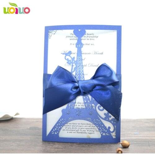 Free shipping 50set inc241 navy blue Personalized Printed Laser Cut Paper Invitation Wedding Cards 50pcs Free Shipping