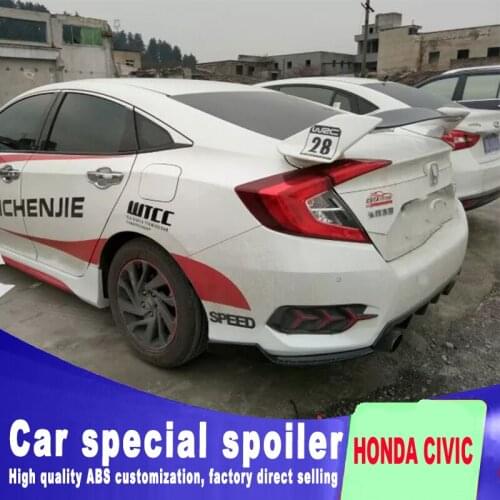 Large Racing Wing Bracket Stand Auto Car Spoilers for honda civic 2016 2017 2018 up high quality ABS by primer or DIY spoilers