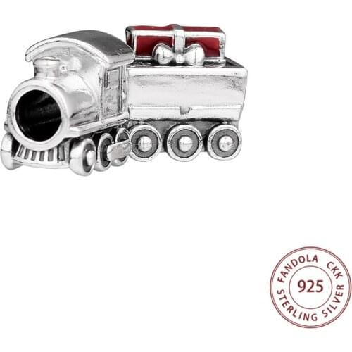 Genuine 925 Sterling Silver Christmas Train Charms Beads for Jewelry Making Fits Original Bracelets Kralen
