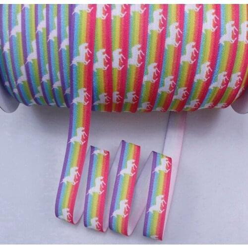 Hot sale 5/8" heat transfer unicorn pattern fold over elastic FOEs for holiday decoration, 50 yards per lot