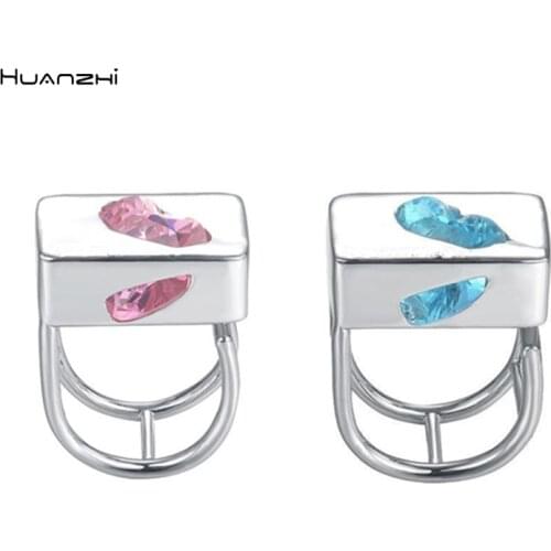 HUANZHI 2021 New Silver Color Metal Zircon Opening Adjustable Geometric Irregular Square Rings for Women Girls Travel Jewelry