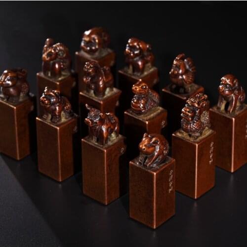 Customize Copper Chinese Name Stamp 12 Symbolic Animals Souvenir Seal Engrave Zodiac Custom Chop With Ink Box Personal Seal