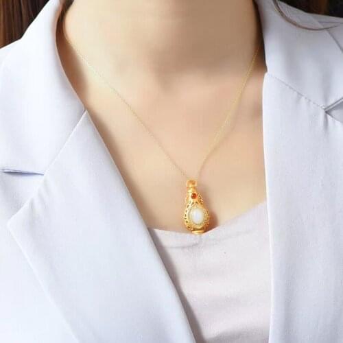Jadery Vintage Palace Design 18k Gold Jewelry Natural Jade Gemstone Ruby Necklace Pendant Women Luxury Sterling Silver Jewelry