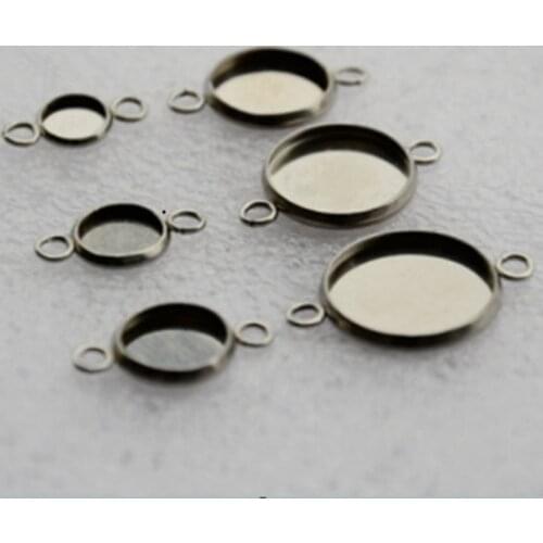 10pcs Stainless Steel Pendant Blank Base Double Hole Cabochon Settings Bezel Trays Fit Cabochons DIY Jewelry Connector
