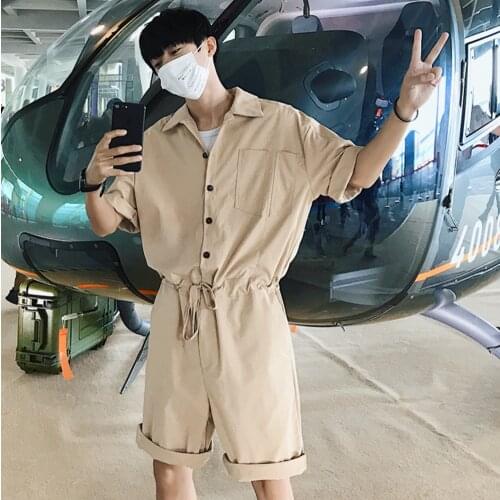 Spring Summer Men Leisure Youth Short Jumpsuit Male Hip Hop Streetwear One Piece Overalls Funny Hair Stylist Harem Pants A70306