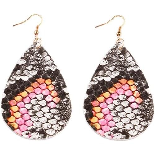ZWPON Colorful Snakeskin Leather Teardrop Earrings Women Glitter Leather Earrings Jewelry Wholesale