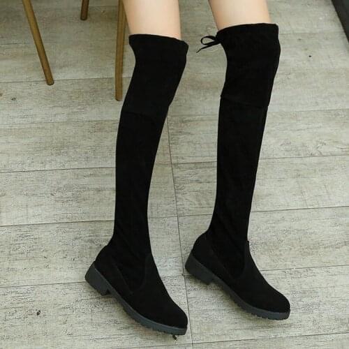 Round Toe Shoes 2020 Female Fashion Party Shoes Ladies butterfly-knot Plush New Boots Women Over-the-kenn Boot Chaussure U11-66