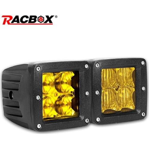 Racbox 5D mini Square Led driving light Amber 3800K car Led work light fog Lamp for 4x4 offroad Boat truck Tractor SUV ATV 12W