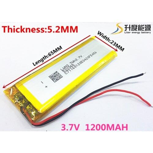 3.7V 1200mAh 522365 Lithium Polymer Li-Po li ion Rechargeable Battery cells For Mp3 MP4 MP5 GPS mobile bluetooth