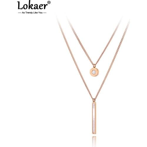 Lokaer Bohemia Stainless Steel Double-layer Love Choker Necklace Trendy Long Tag Shell Pendant Chain Jewelry For Women N20242
