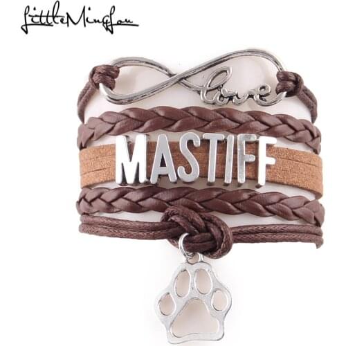 Little MingLou Infinity love mastiff dog Bracelet pet paw Charm leather wrap men bracelets & bangles for Women jewelry