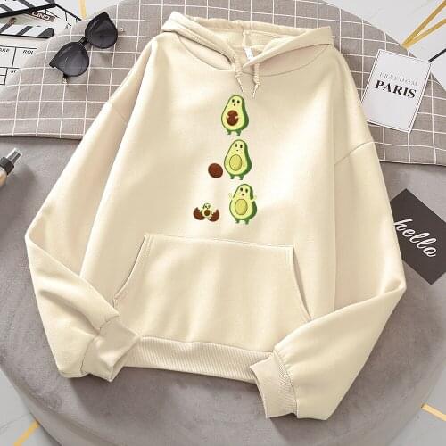 Cartoon Cute Avocado Printing Woman Hoody Autumn Fleece Casual Sweatshirt Loose Oversize Hooded Fashion Warm Fleece Tops Men