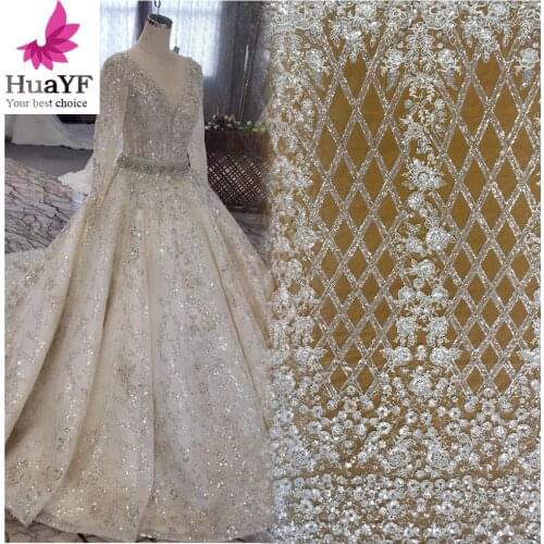 2021 New Fashion White African 3d Silver Beaded Lace With Mirror Sequence Wedding Bridal French Dress Fabric HY1448-1