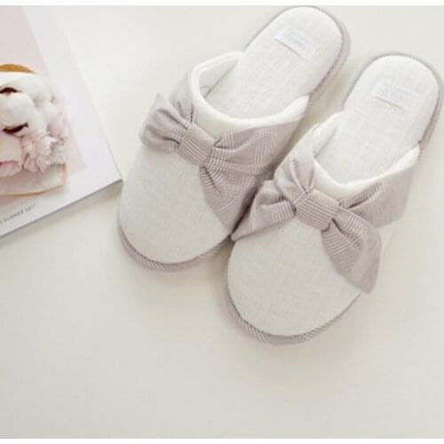 Spring And Autumn New Products Ladies Fresh And Simple Warm Gray Bow-knot Baotou Slippers, Comfortable, Waterproof And Non-slip