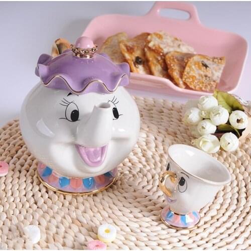 New Cartoon Beauty And The Beast Teapot Mug Mrs Potts Chip Cogsworth Clock Tea Pot Cup One Set Lovely Gift Fast Post