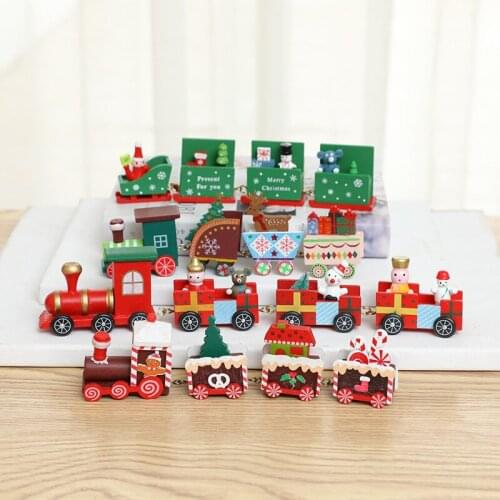 4pcs Mini Christmas Decoration Wooden Train toy Home Decor Xmas Gift Kid Baby Toy Vehicles Children Wooden Car Santa table decor