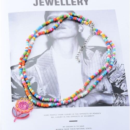 2021 New ZA Colorful Acrylic Beads Beaded Choker Necklace Women Girls Kids Children DIY Jewelry Cute Flower Pendants Necklace