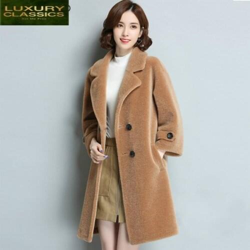 Real Fur Coat Women Sheep Shearing Fur Coats Female Double Breasted Winter Natural Wool Jacket Spring Clothes LWL1367