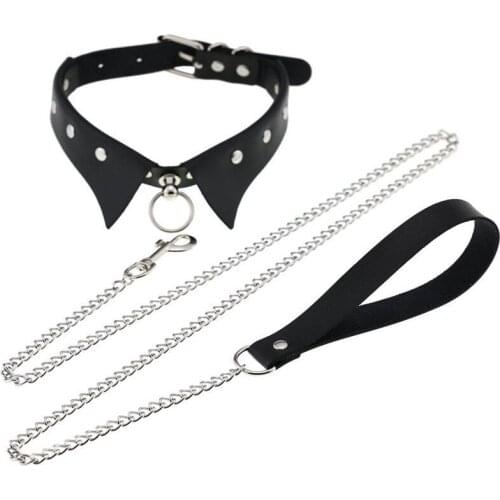 Punk Choker Necklace Collar Gothic Leather Choker Bondage Cosplay Goth Jewelry Women Men Leash Necklace Bondage Accessories