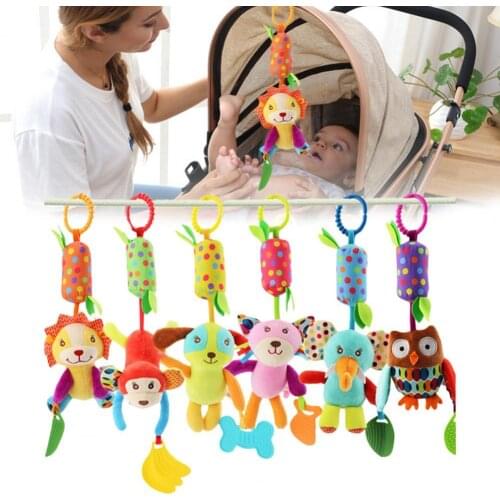 Newborn Baby Plush Stroller Toys Baby Teether Rattles Mobiles Cartoon Animal Hanging Bell Educational Baby Toys 0-12 Months