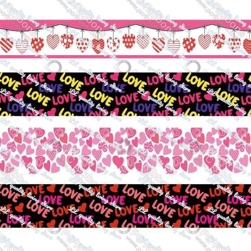 Valentines day love pattern printed grosgrain ribbon/16mm printed elastic foe ribbons DIY hair bows Sewing webbing 50 yards