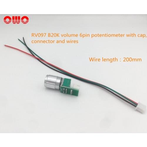 RV097 20K volume potentiometer 6pin adjustable potentiometer with aluminum knob cap ,connector,wires cables