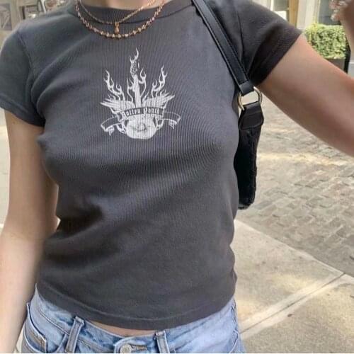 Casual Women Soft Cotton O Neck T-shirt 2021 Summer Fashion Ladies High Street Vintage T-shirt Female Printed Slim T-shirt Top