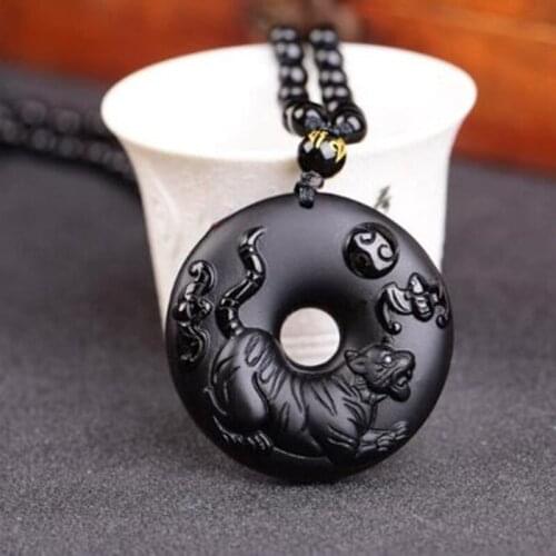 Natural Obsidian Zodiac animals Pendant Jewelry Fine Jewelry Exorcise evil spirit Lucky Amulet Crystal Pendant
