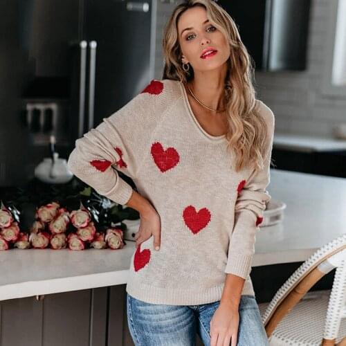 Heart print pullovers sweater autumn winter female casual elegant soft sweater women knitted jumper tops o neck 2020 new in
