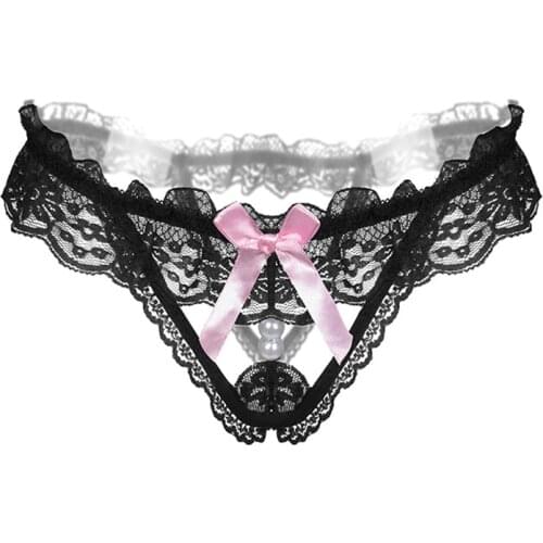 Sexy Women Thongs G-Strings Pearls Bead Tangas Female Panties Sexy Underwear Lace Bow Briefs Erotic Tangas Femme Costumes