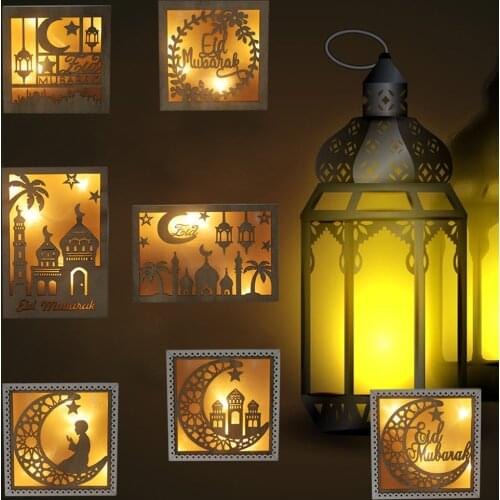 Moon LED Light Ramadan Eid Mubarak Wood Ornament Hanging Pendant Home Decor Muslim Islam EID Party Decor