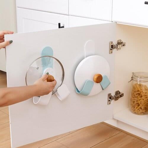 Rotatable Pot Lid Rack Wall Mounted Self Adhesive Kitchen Utensil Organizer Holder Punch-Free Pan Cover Storage Rack Holder