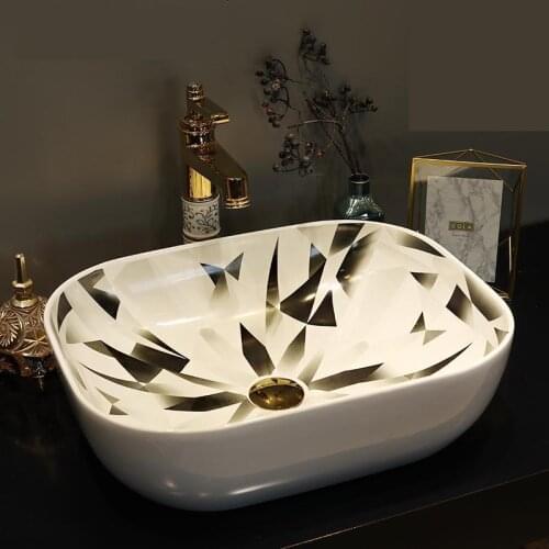 Europe Style Handmade Countertop Ceramic Bathroom Basin Bathroom Sink rectangular wash basins white color