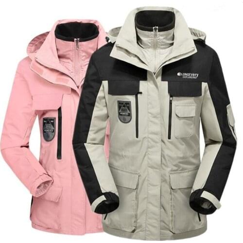 2020 Womens Winter 2 in 1 Inside Cotton-Paded Jackets Outdoor Sport Waterproof Thermal Hiking Ski Mountain Climbing Windbreaker