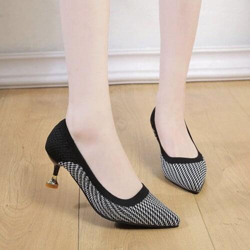 2020 Spring autumn Female sandals pointed lady sexy high heels black with thick with wild women single shoes zapatos U28-38