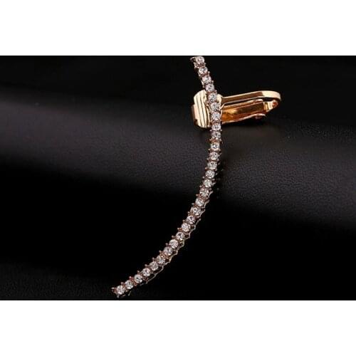 ZLDYOU Women Wedding Gift Stud Jewelry Ear Cuff Full Rhinestone Shiny Crystal Statement Long Curved Zircon Clip Earrings