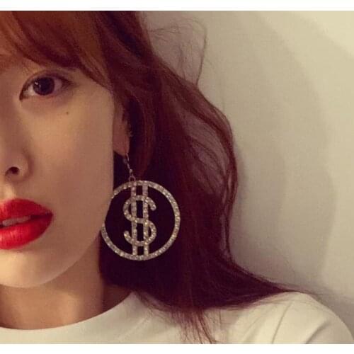 Dollar Letter Crystal Circle Drop Earrings 2020 New Women Fashion Jewelry Gold Celebrity Hooks Earrings Sexy Girl Party Gifts
