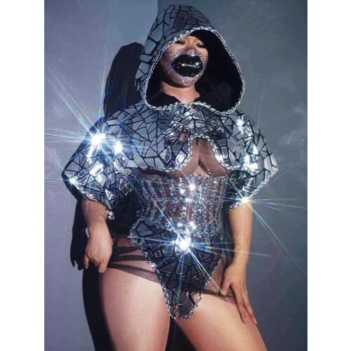 Sparkly Sequined Tight Summer Transparent Gauze Ladies Bodysuits Rhinestone Patchwork Loose Jacket Nightclub Costumes